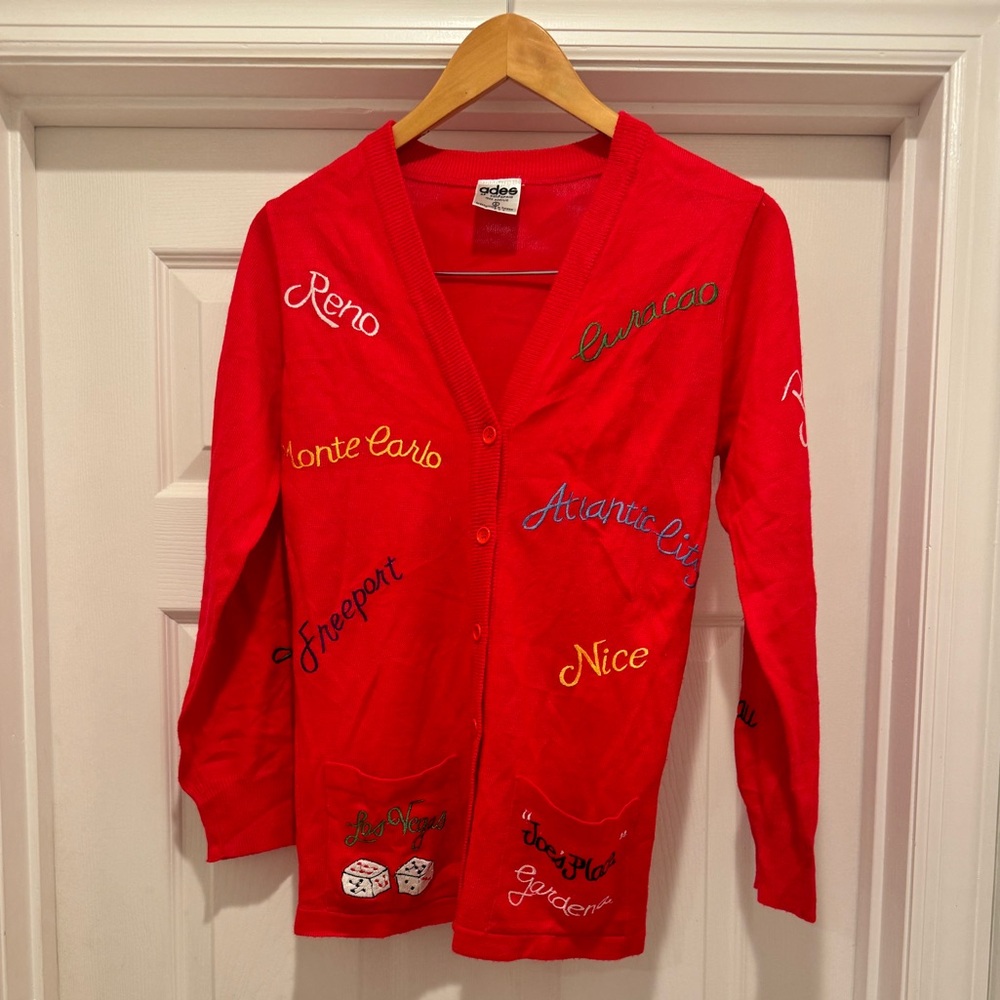 Vintage Adds of California red sweater cardi Reno Gambling small
